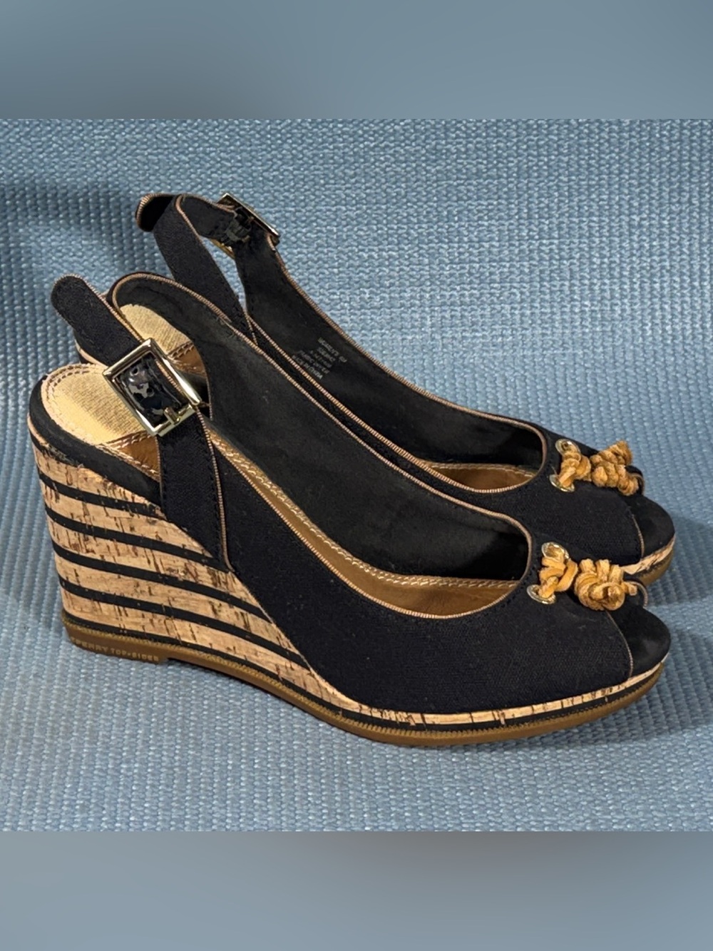 Sperry Top-Sider Southport Black Canvas Cork Wedge Sandals Women’s Size 6
